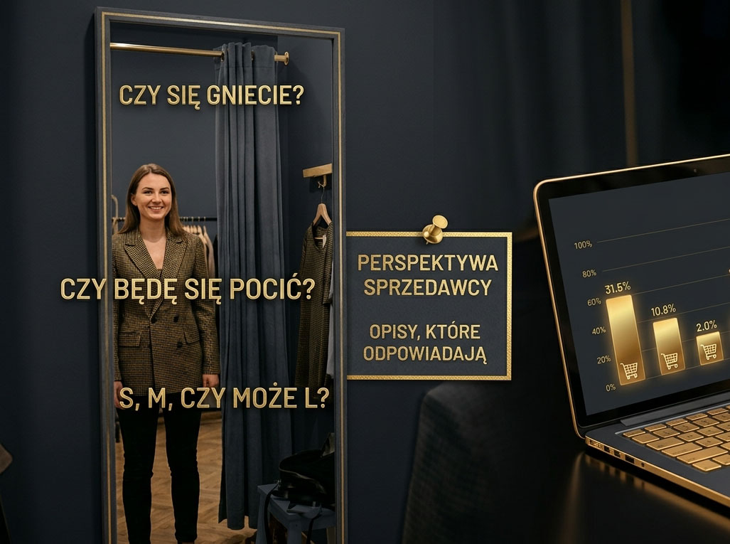 Przymierzalnia w salonie odzieżowym z kobietą stojącą przed lustrem